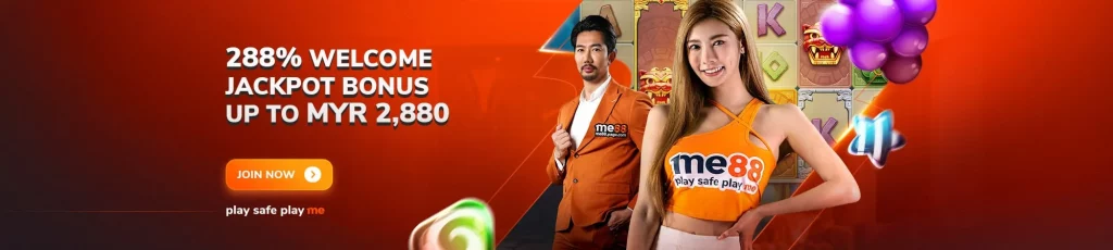 me88 288% welcome jackpot bonus banner